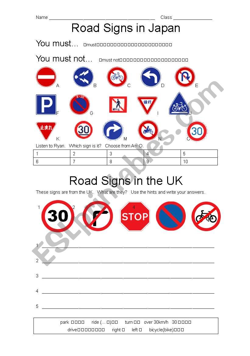 [must, must not] Comparing road signs in the UK and Japan